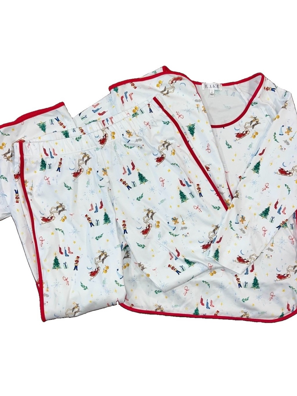 LAKE Christmas Holiday Reindeer Print Pajama Top and Bottom Set - Small